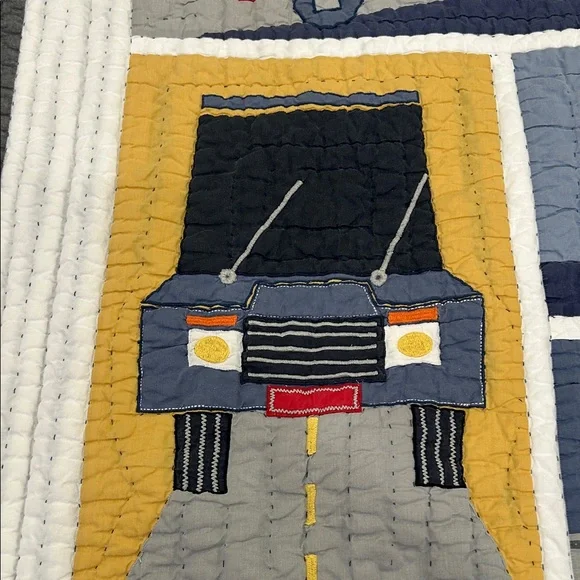 Pottery Barn Kids Transportation Quilt Multicolor Navy Blue Cotton PBK - Picture 4 of 11